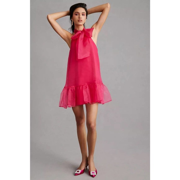 Anthropologie Dresses & Skirts - New Anthropologie Maeve Organza Bow-Neck Mini Dress Size Small